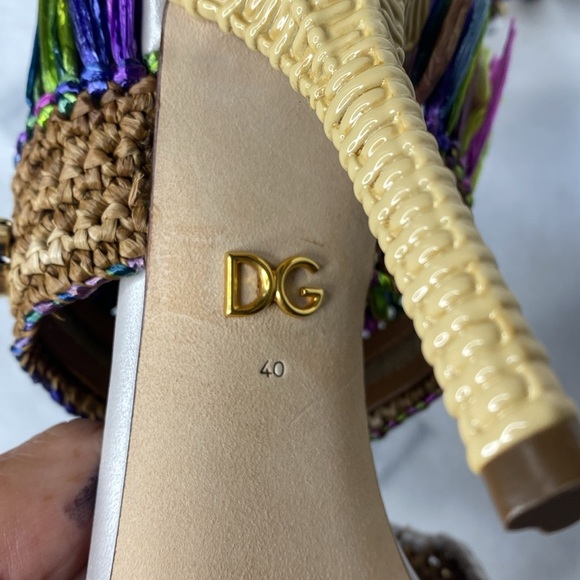 DOLCE & GABBANA‎ Keira Raffia Fringe & Crystal Embellished Sandal In Multi IT40 - Picture 4 of 9